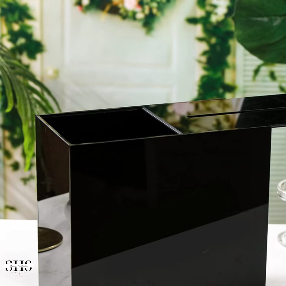 Elegant Acrylic Card Box with Slot | Black | Add-On Vinyl Decal Text