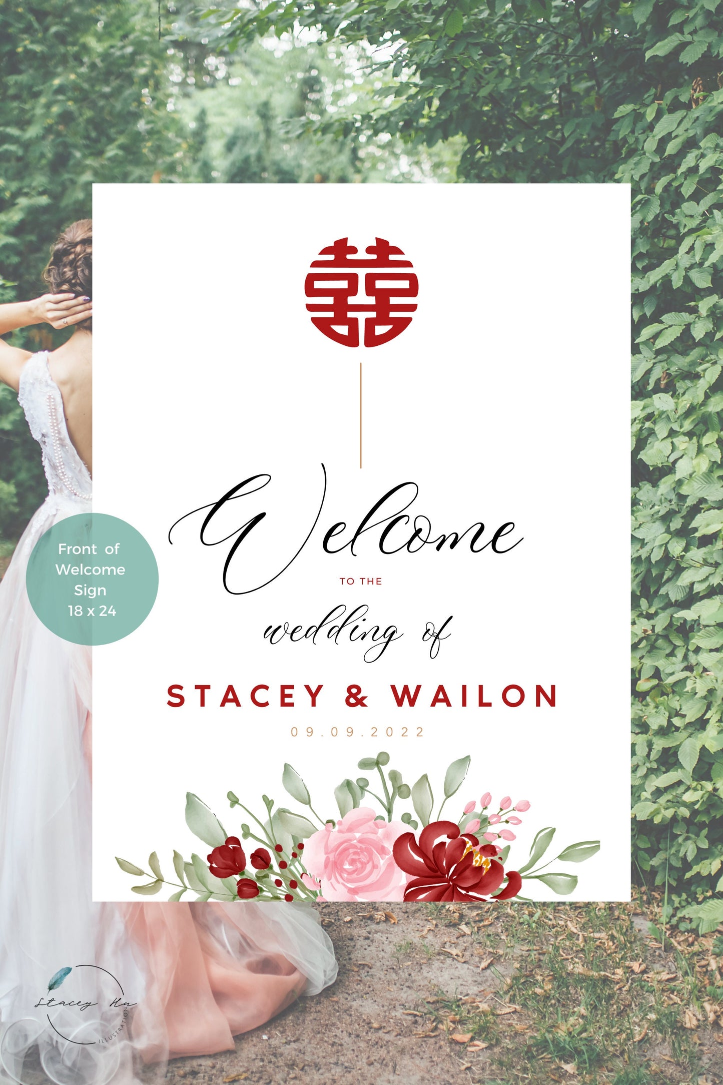 Minimal Red and Blush Wedding Welcome Sign | Portrait | 18x24 IN