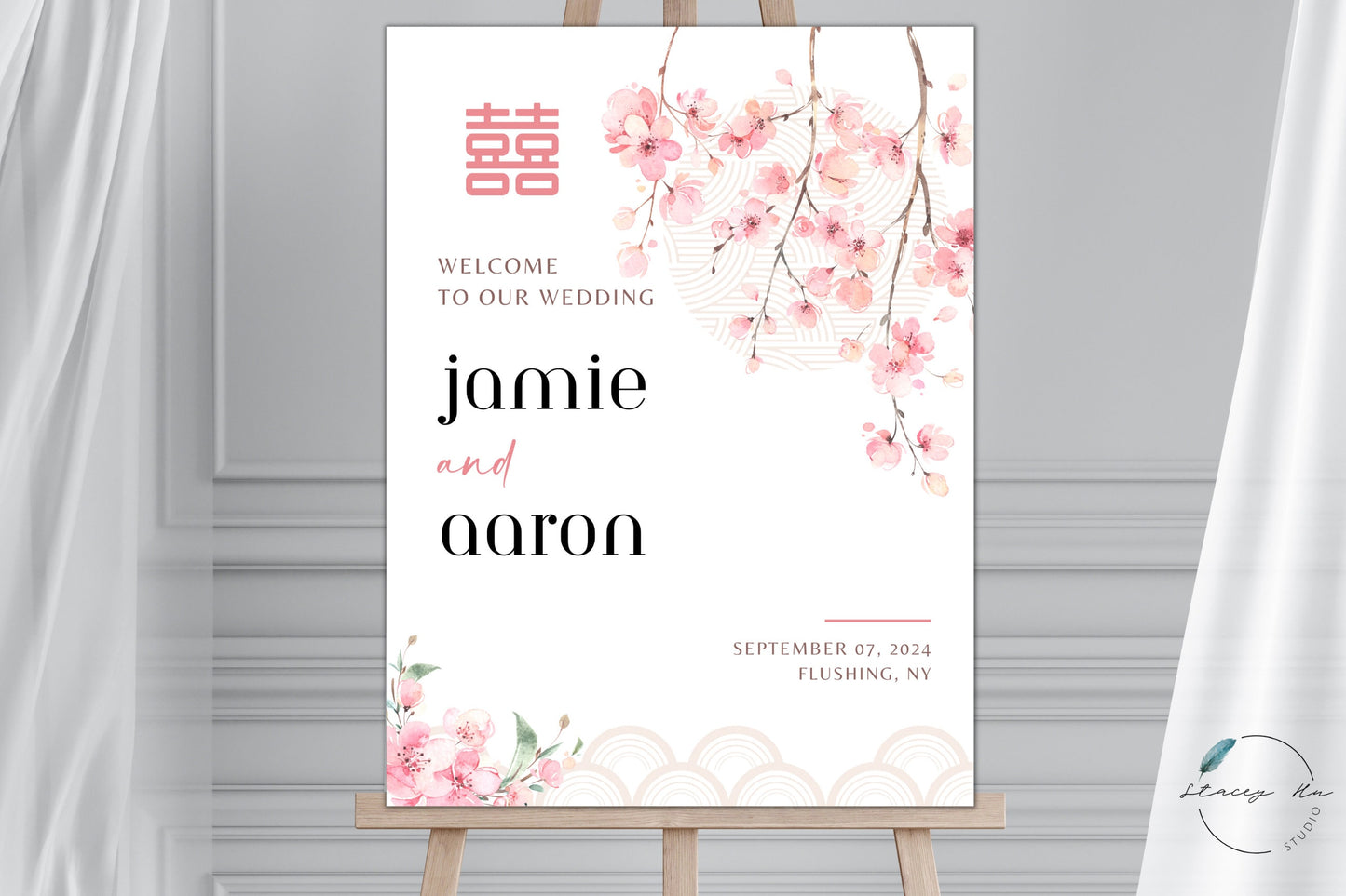 Pink Sakura Wedding Welcome Sign | Portrait | 18x24 IN