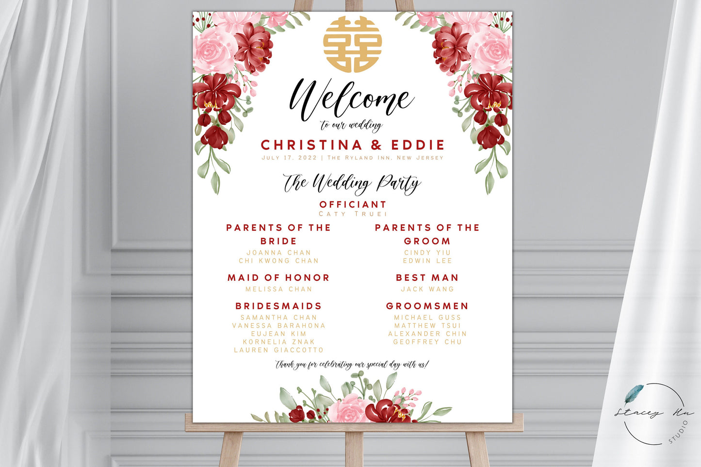 Red and Blush Floral Wedding Welcome and Party Sign | Portrait | 24x36 IN