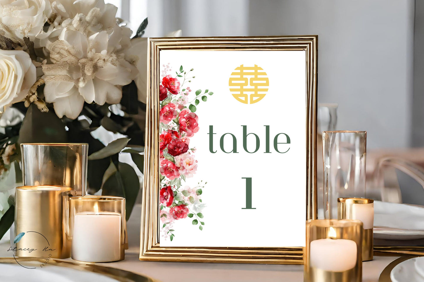 Red and Blush Greenery Table Number | 4x6 IN