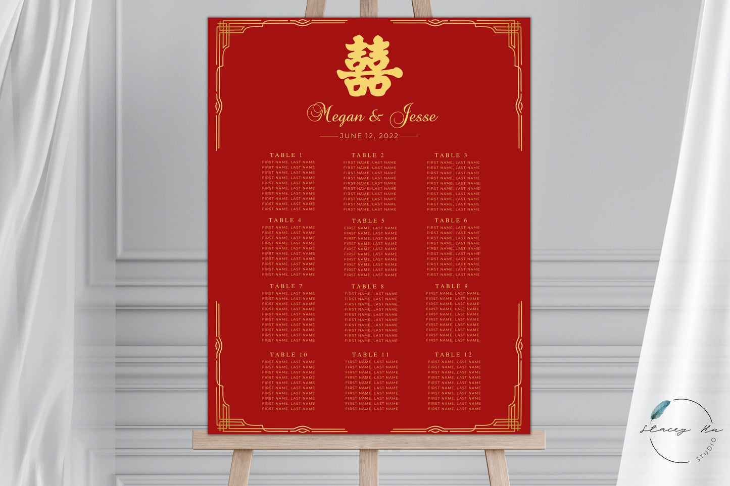 Red and Gold Asian Wedding Seating Chart | Portrait | 18x24 IN
