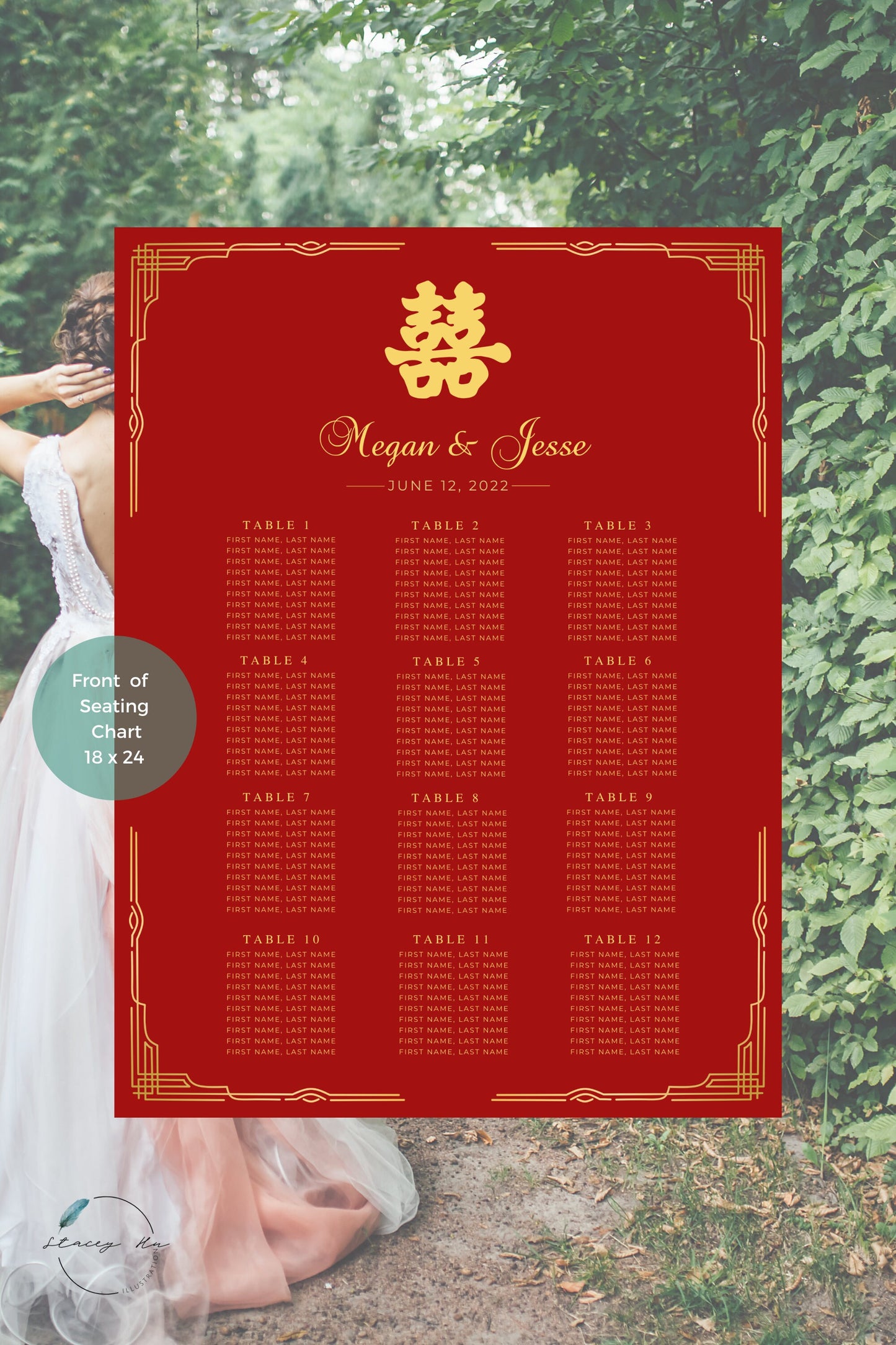 Red and Gold Asian Wedding Seating Chart | Portrait | 18x24 IN