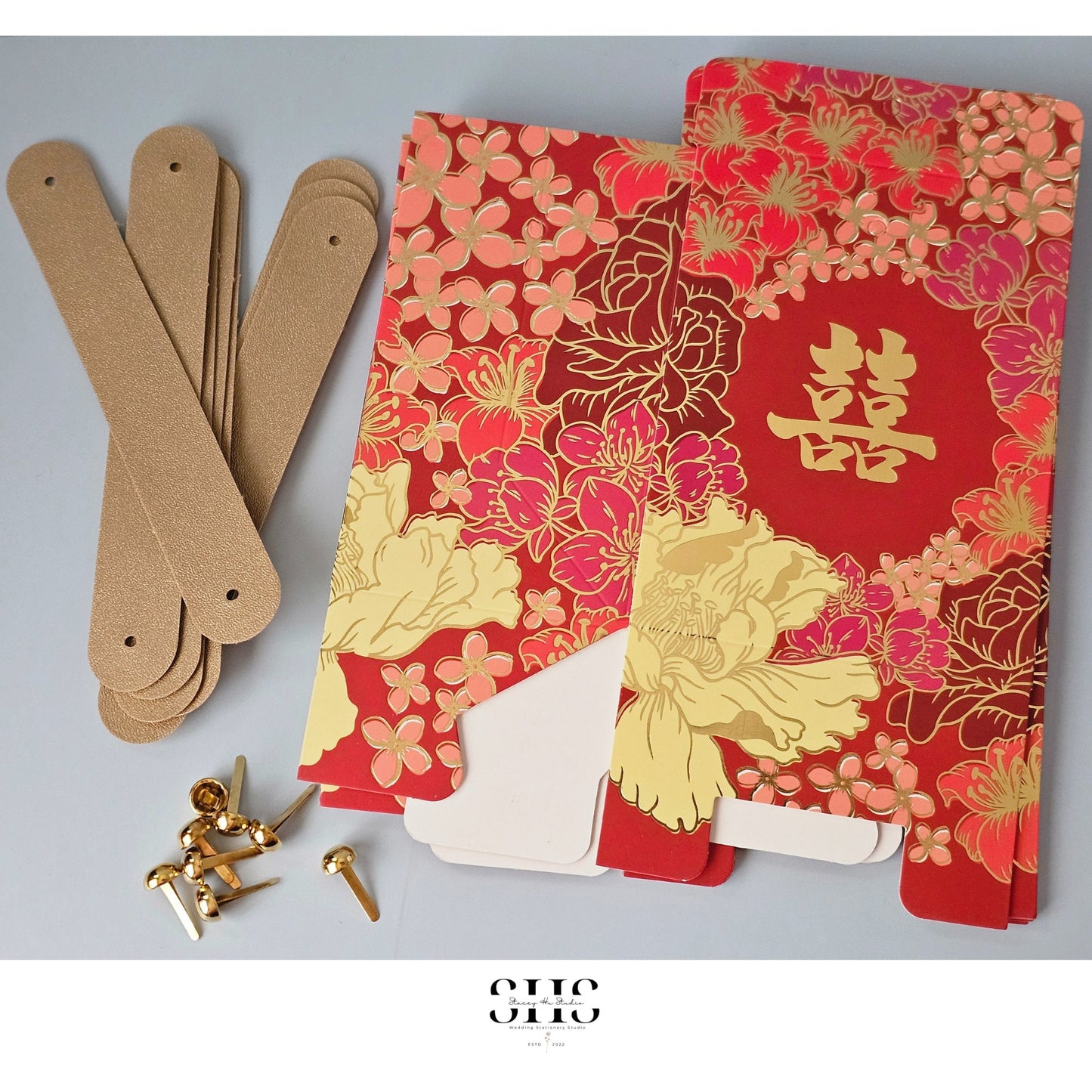Red and Gold Foil Asian Wedding Portable Party Favors | 2 Sizes
