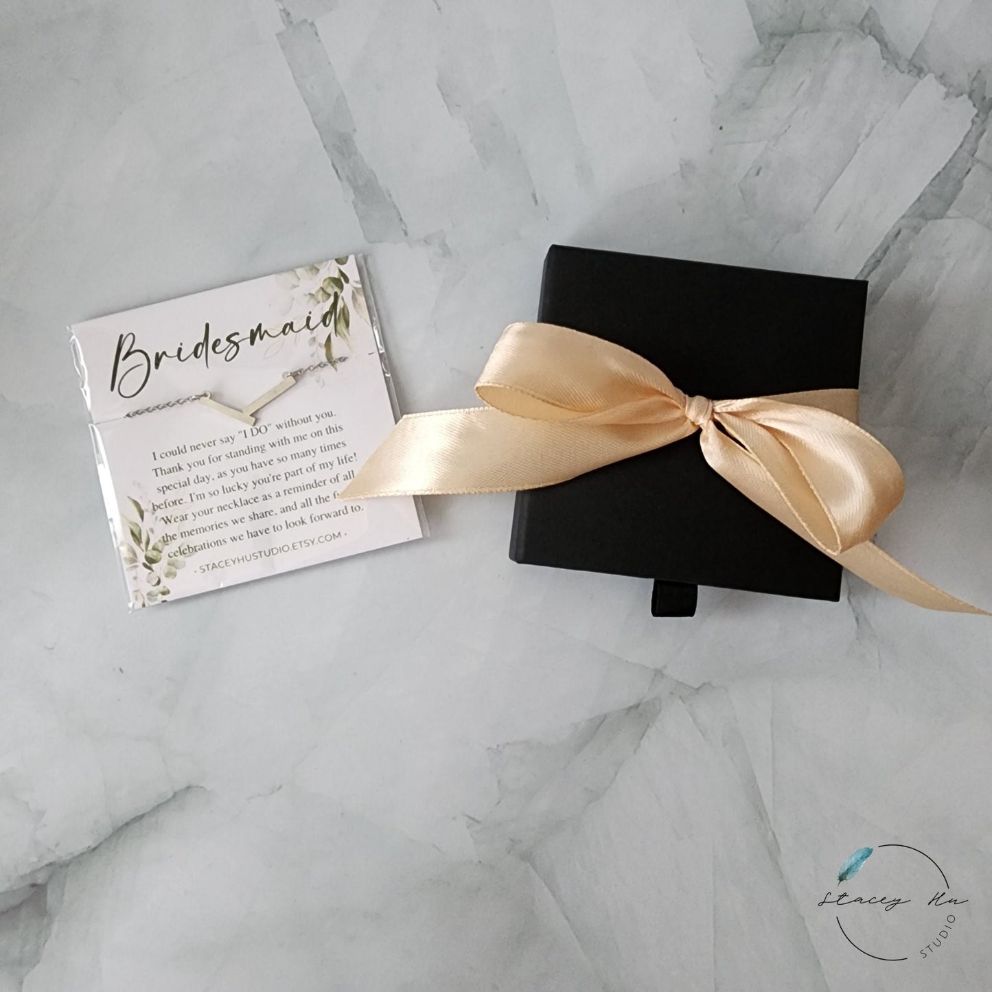 Simple V-Shape Pendant Necklace | Personalized Bride Proposal Card | Gift Box Add-on