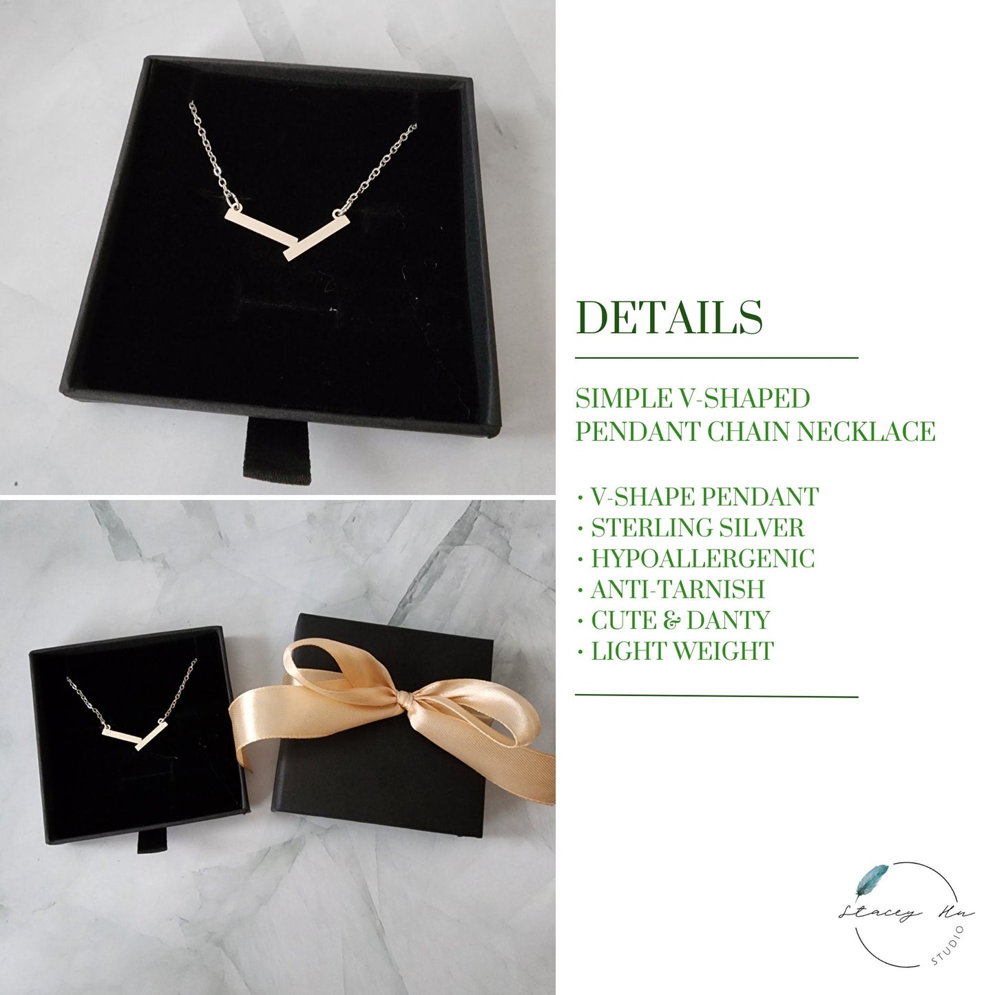 Simple V-Shape Pendant Necklace | Personalized Bride Proposal Card | Gift Box Add-on