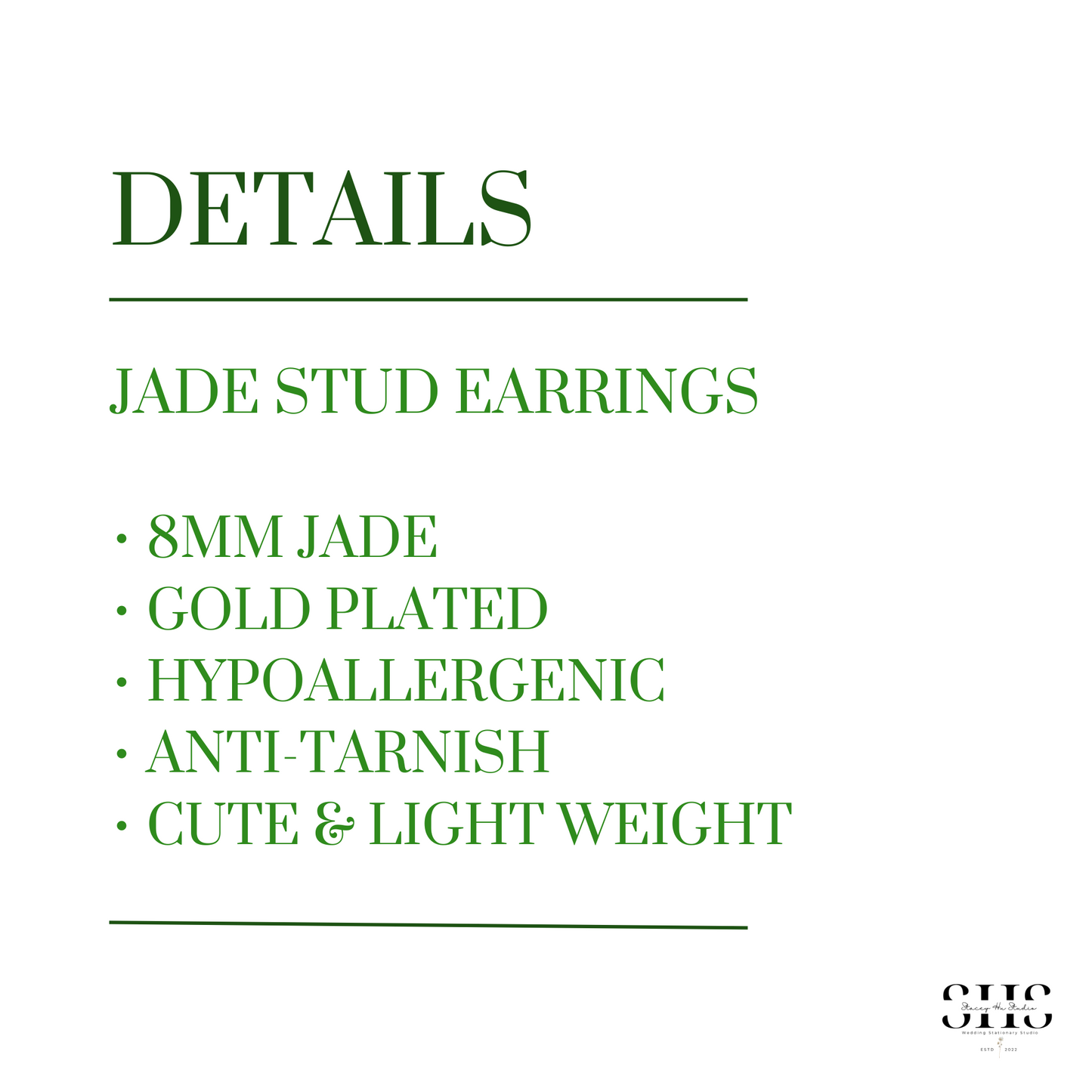 Green Jade 14K Gold Plated Stud Earrings | Personalized Bride Proposal Card | Gift Box Add-on
