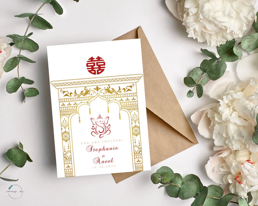 Stephanie + Aneel Chinese-Indian Wedding Invitation Design