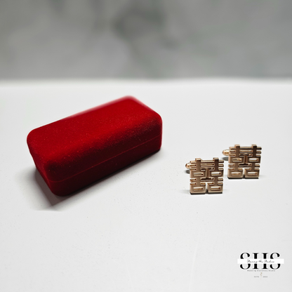 Asian Groom Square Double Happiness Cufflink | Matte Gold