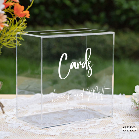Elegant Acrylic Card Box with Slot | Clear | Add-On Vinyl Decal Text