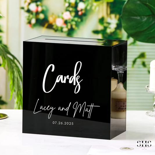 Elegant Acrylic Card Box with Slot | Black | Add-On Vinyl Decal Text