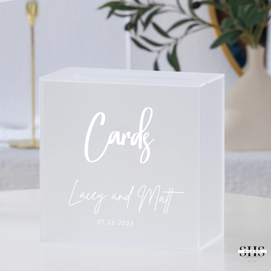 Elegant Acrylic Card Box with Slot | Frosted | Add-On Vinyl Decal Text