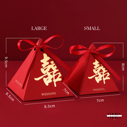 Red & Gold Asian Wedding Pyramid Party Favors Boxes | 2 Sizes | 3 Styles