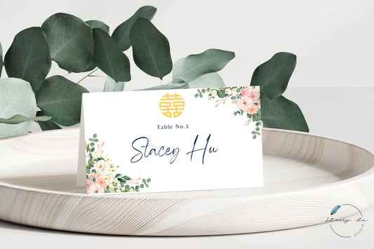 Blush Ivory and Navy Simple Floral Place Card | 3.5x4 IN