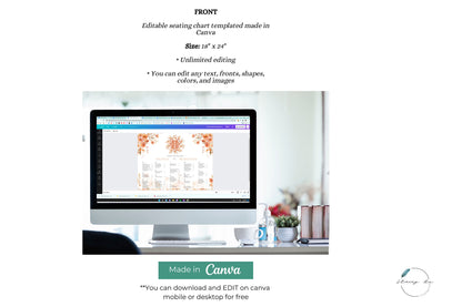 Boho Orange Floral Seating Chart | Alphabetical | Landscape | 18x24