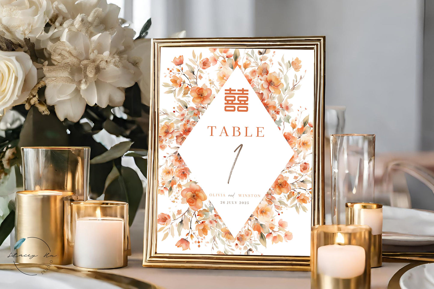 Boho Orange Floral Table Number | 5x7