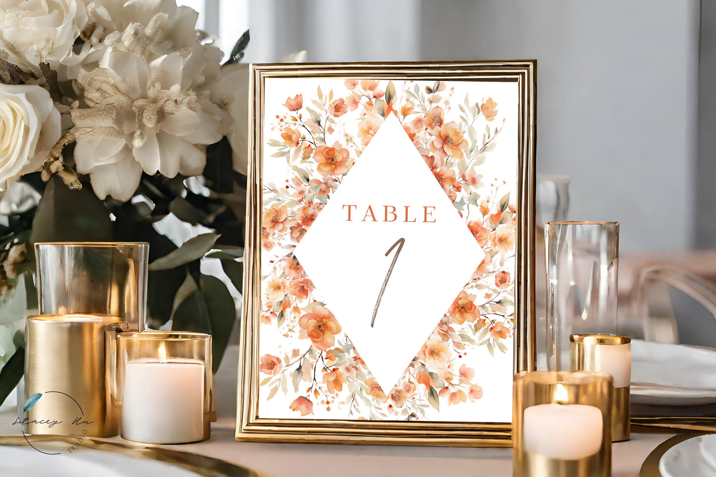 Boho Orange Floral Table Number | 5x7