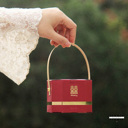 Burgundy and Gold Asian Wedding Octagon Party Favor Boxes | Small