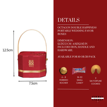 Burgundy and Gold Asian Wedding Octagon Party Favor Boxes | Small