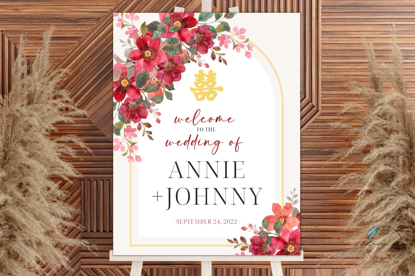 Cream and Red Floral Wedding Welcome Sign | Portrait | 18x24 IN