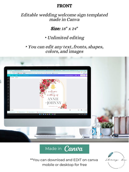 Cream and Red Floral Wedding Welcome Sign | Portrait | 18x24 IN