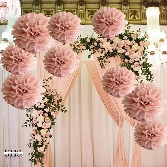 9-Piece Dusty Pink Paper Pompoms Decoration Set