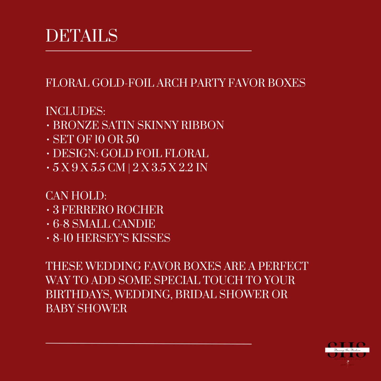 Floral Gold-Foil Arch Party Favor Boxes | Small | 3 Colors