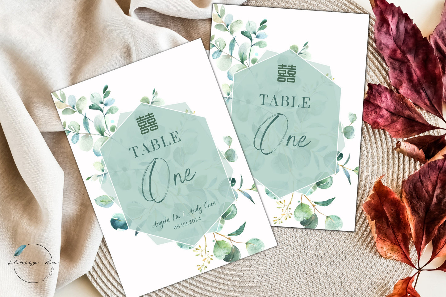 Geometric Green Table Number Cards | 5x7 IN