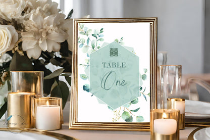 Geometric Green Table Number Cards | 5x7 IN