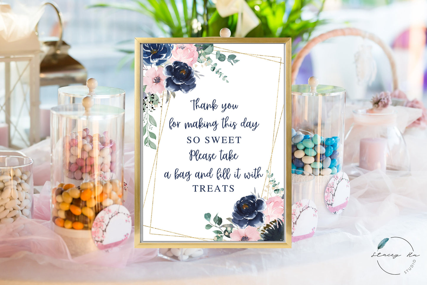 Gold Blush and Navy Floral Candy Station Sign | 4x6 IN