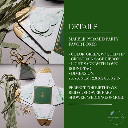 Green and White Marble Pyramid Party Favor Boxes | Small