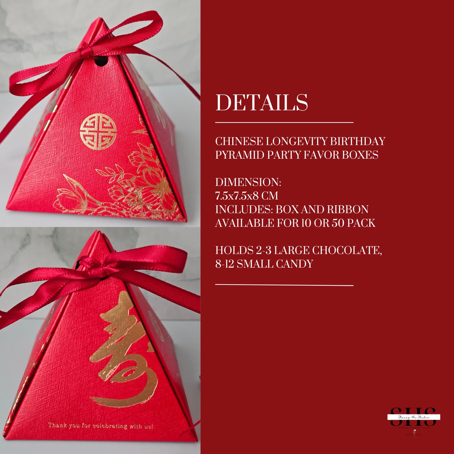 Chinese Longevity Birthday Pyramid Party Favor Boxes