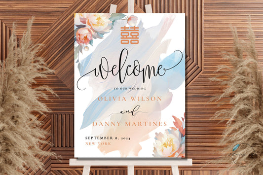 Lush Peony Garden Wedding Welcome Sign | Portrait | 18x24 IN