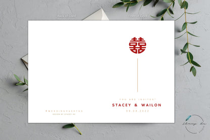 Minimal Asian Wedding Folded Invitation Card | Modern Chinese & English | 5x7 IN