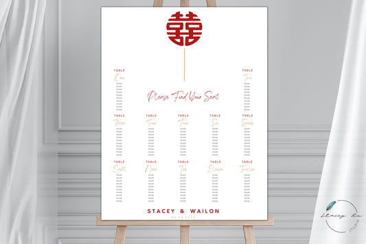 Minimal Asian Wedding Seating Chart | Portrait | 18x24 IN