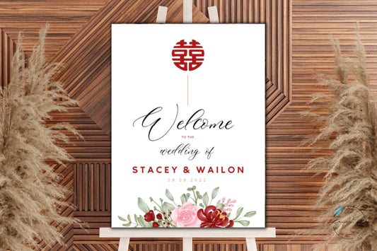 Minimal Red and Blush Wedding Welcome Sign | Portrait | 18x24 IN