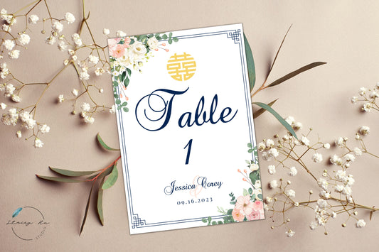 Navy Ivory Blush Floral Table Number | 5x7 IN