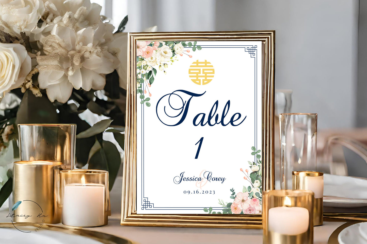 Navy Ivory Blush Floral Table Number | 5x7 IN