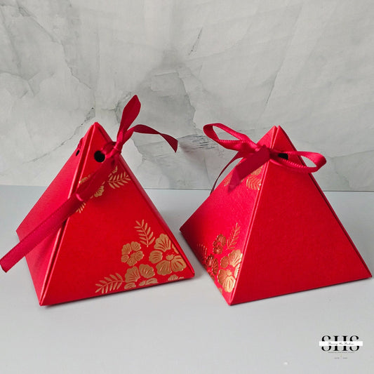 Plain Red & Gold Foil Plum Flower Pyramid Boxes | Small