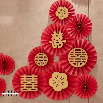 6-Piece Red Double Happiness Paper Pinwheels | 5 Styles