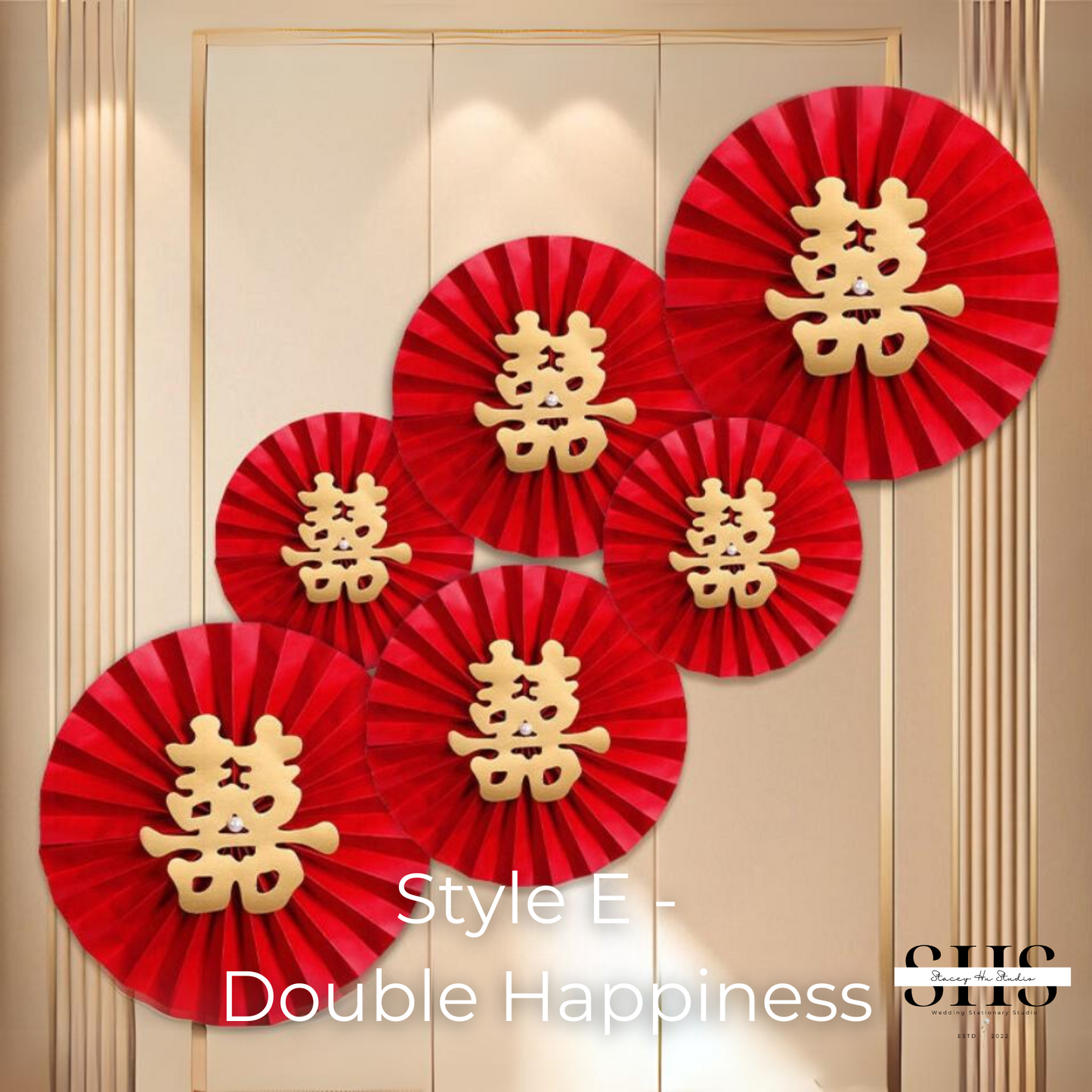 6-Piece Red Double Happiness Paper Pinwheels | 5 Styles