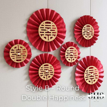 6-Piece Red Double Happiness Paper Pinwheels | 5 Styles