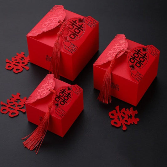 Red Foil Asian Wedding Square Party Favors Boxes | 3 Sizes