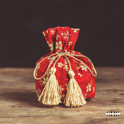 Red & Gold Sakura Party Favor Bag | Double Happiness Charm Add-on