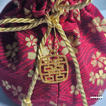 Red & Gold Sakura Party Favor Bag | Double Happiness Charm Add-on