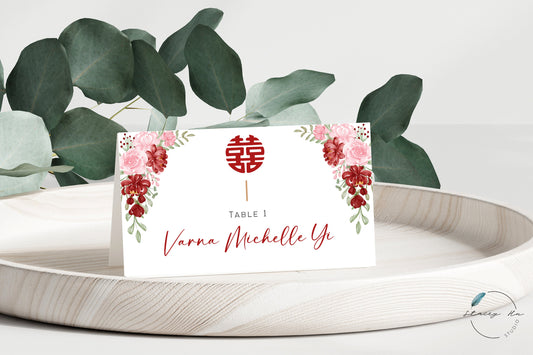 Red and Blush Floral Place Card | 3.5x4 IN