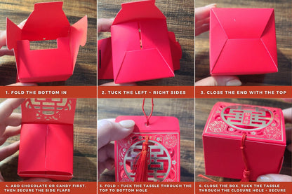Red and Gold Laser Cut Square Asian Wedding Favors Boxes | Medium Only