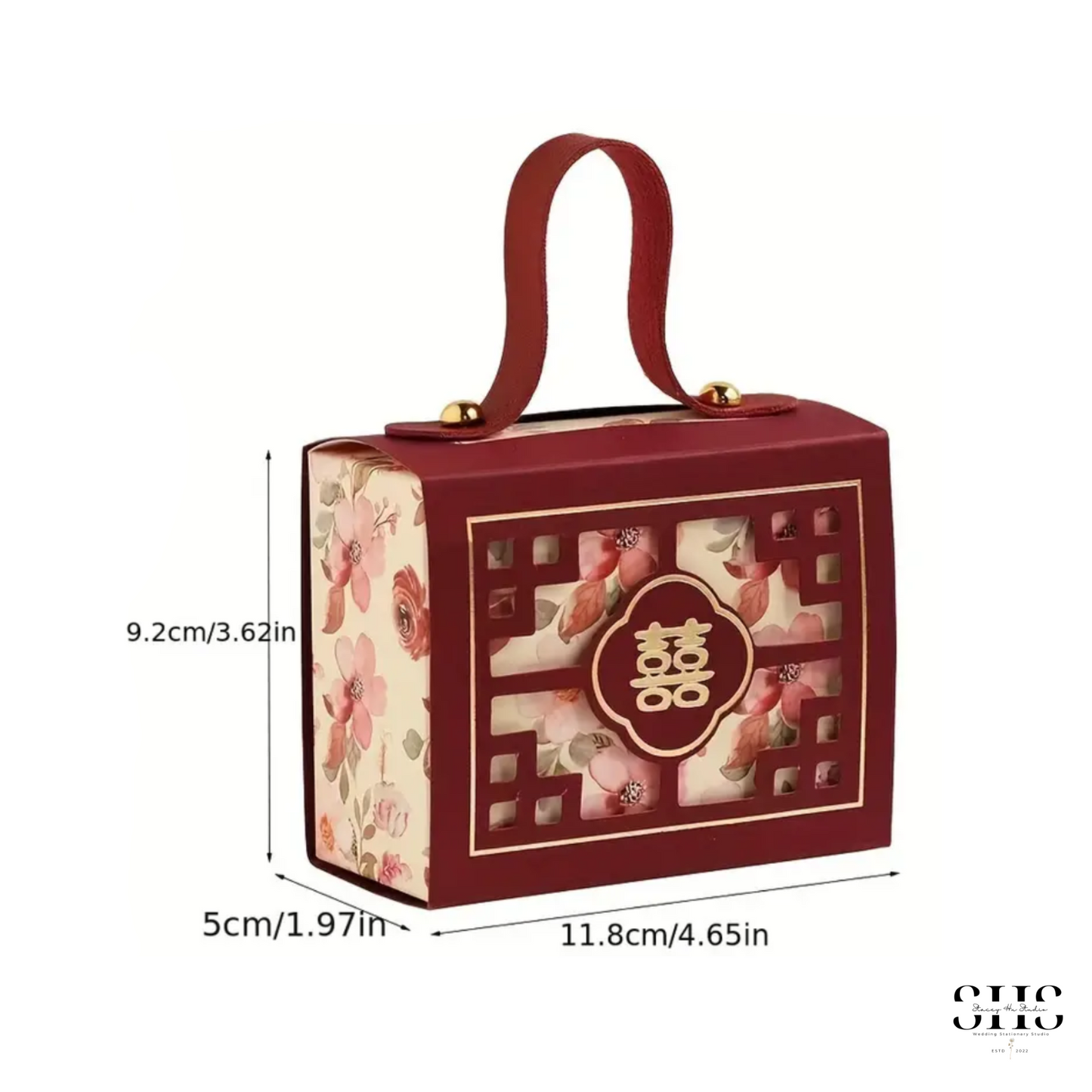 Red and Pink Floral Asian Wedding Portable Party Favor Boxes | Medium