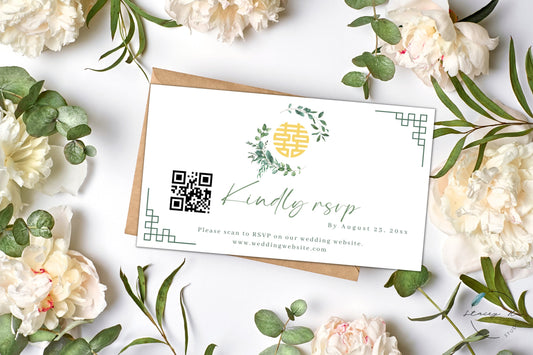 Simple Greenery Asian Wedding RSVP Card | Online | 2x3.5 IN