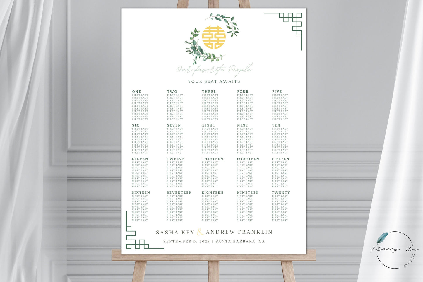 Simple Greenery Asian Wedding Seating Chart | Portrait | 18x24 IN